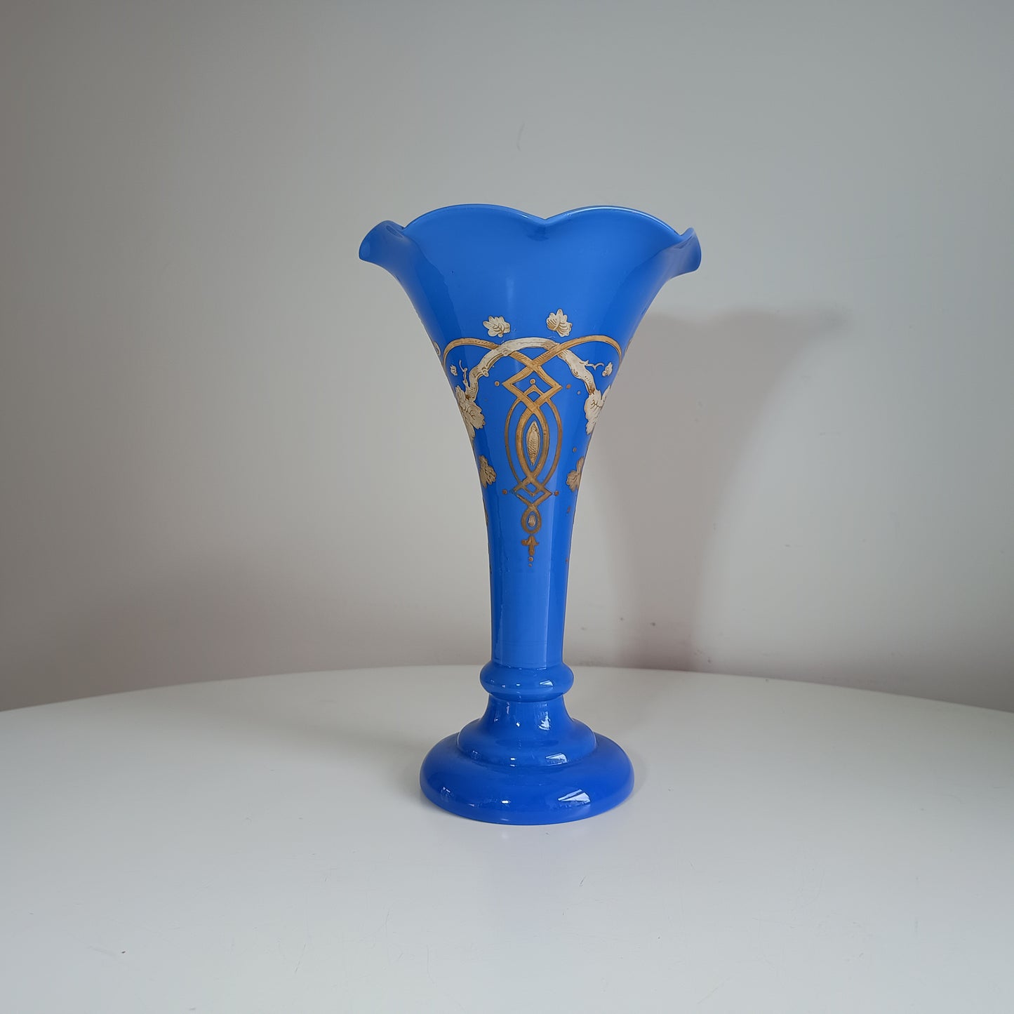 Art Nouveau Celeste Blue Opaline Glass Trumpet Vase in the style of Harrach, Bohemia, 1880-1900