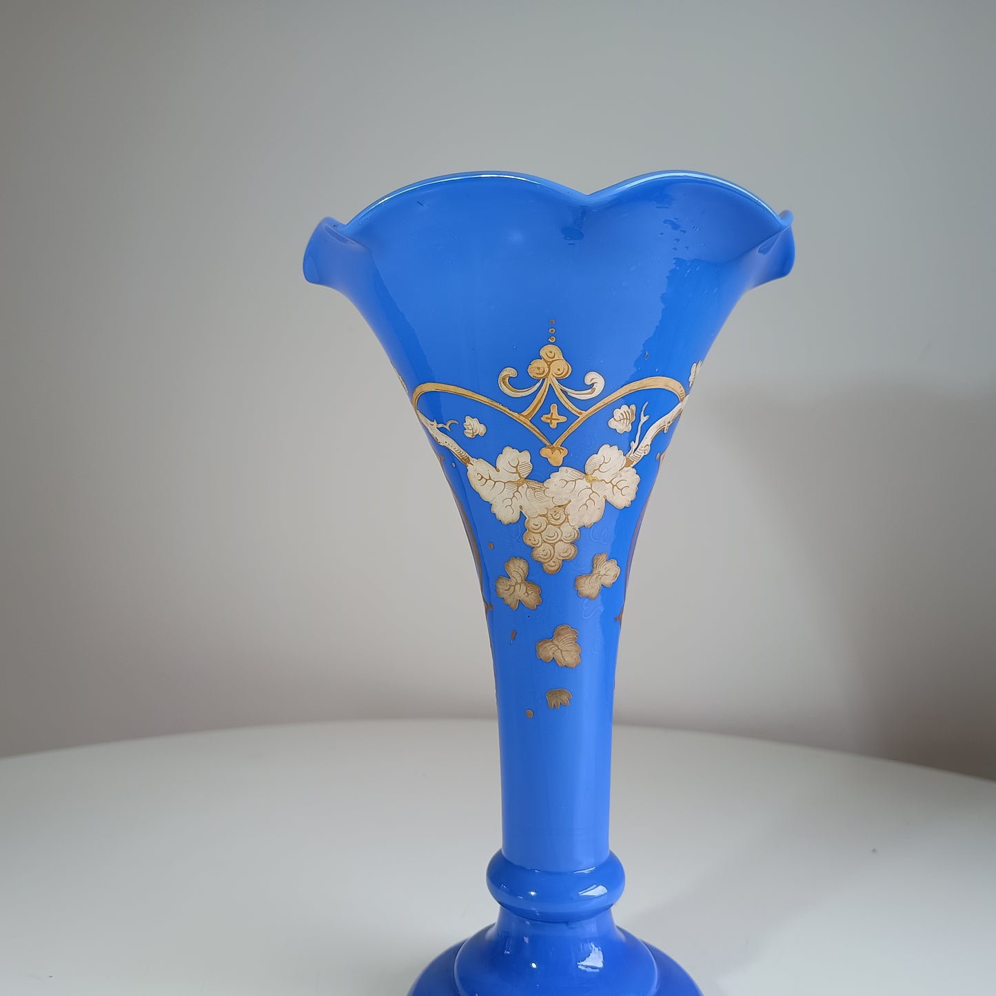 Art Nouveau Celeste Blue Opaline Glass Trumpet Vase in the style of Harrach, Bohemia, 1880-1900