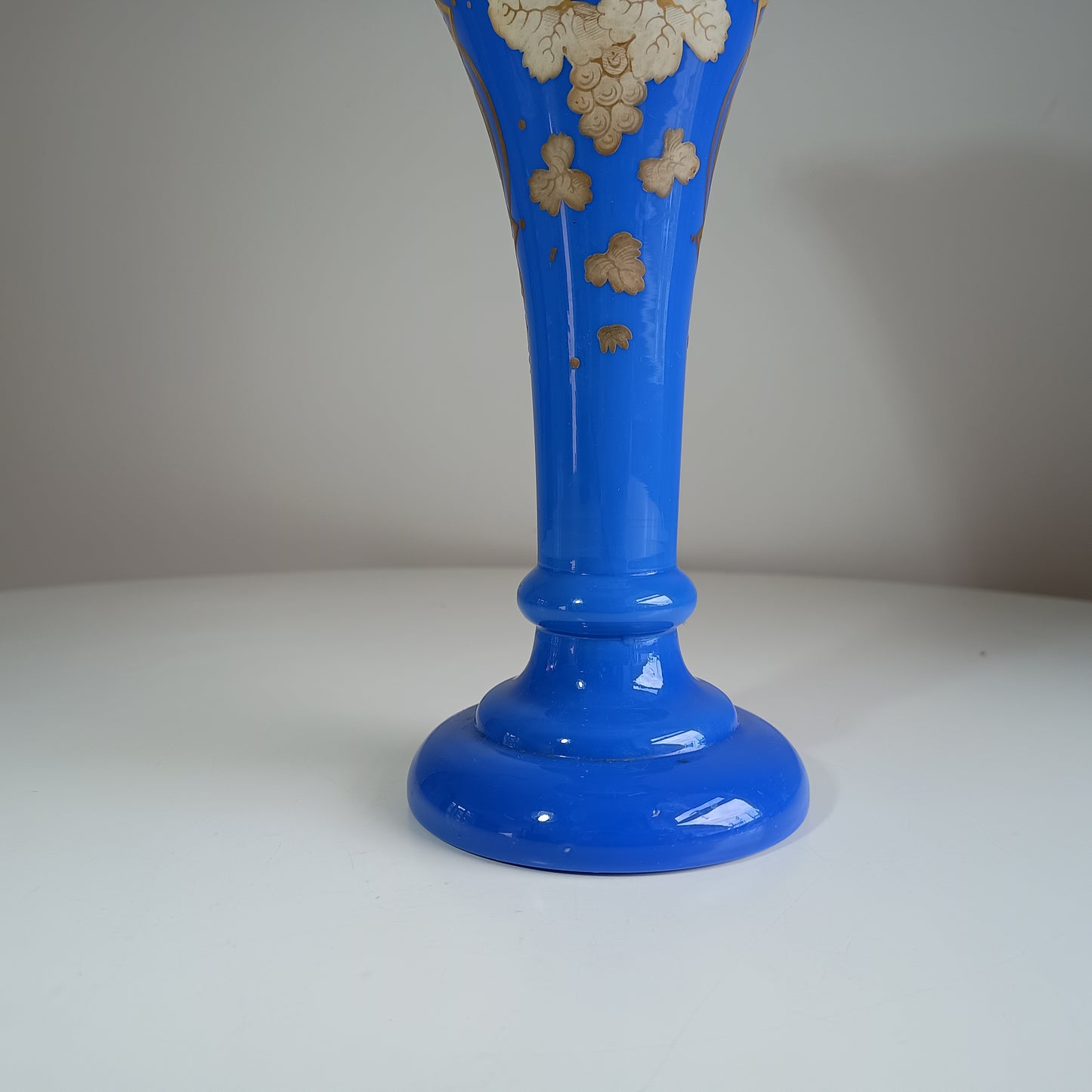 Art Nouveau Celeste Blue Opaline Glass Trumpet Vase in the style of Harrach, Bohemia, 1880-1900