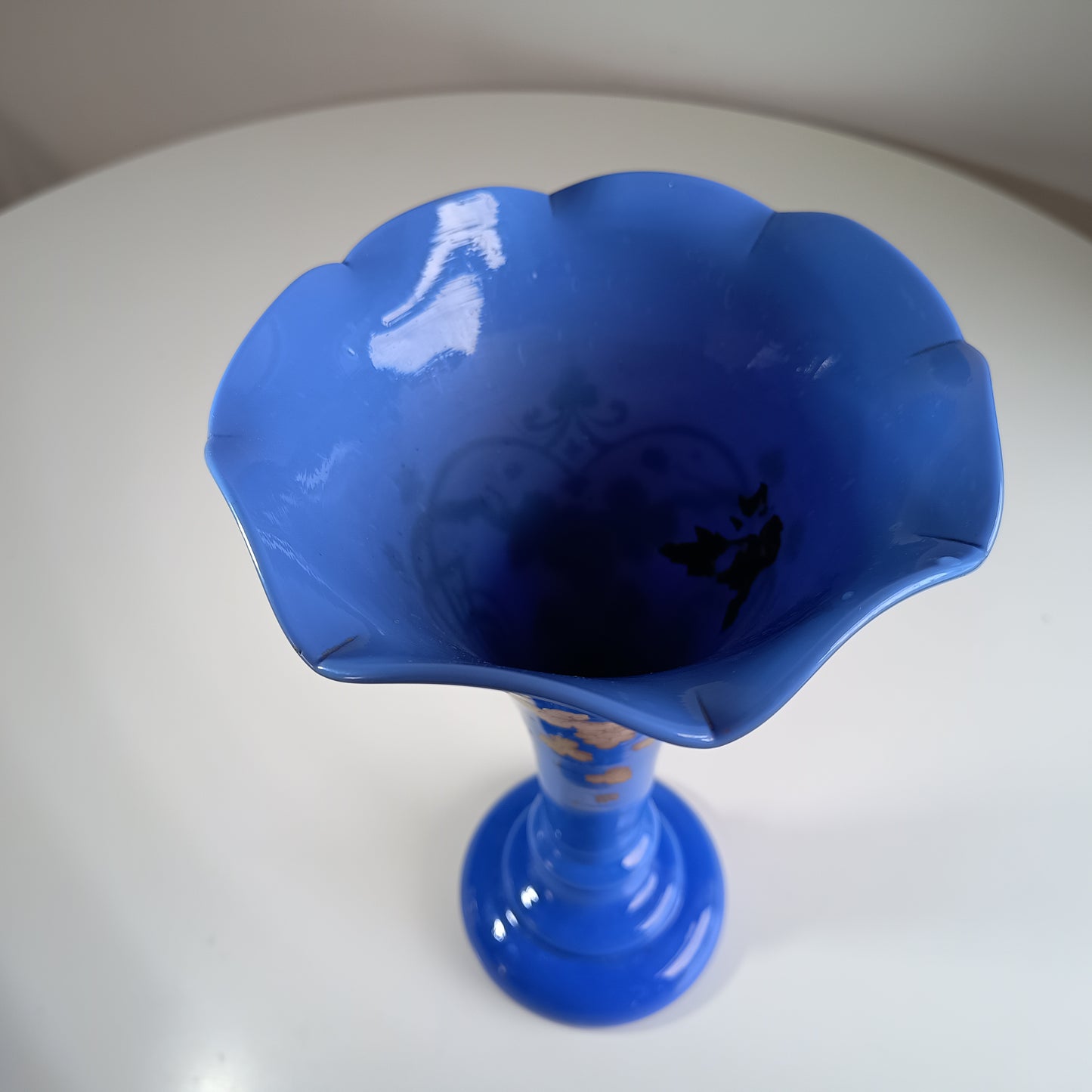 Art Nouveau Celeste Blue Opaline Glass Trumpet Vase in the style of Harrach, Bohemia, 1880-1900