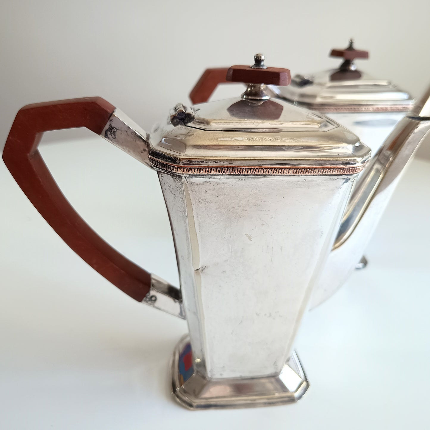 Pair of 20th-century Art  Coffee Pots Geometric Bakelite Handles