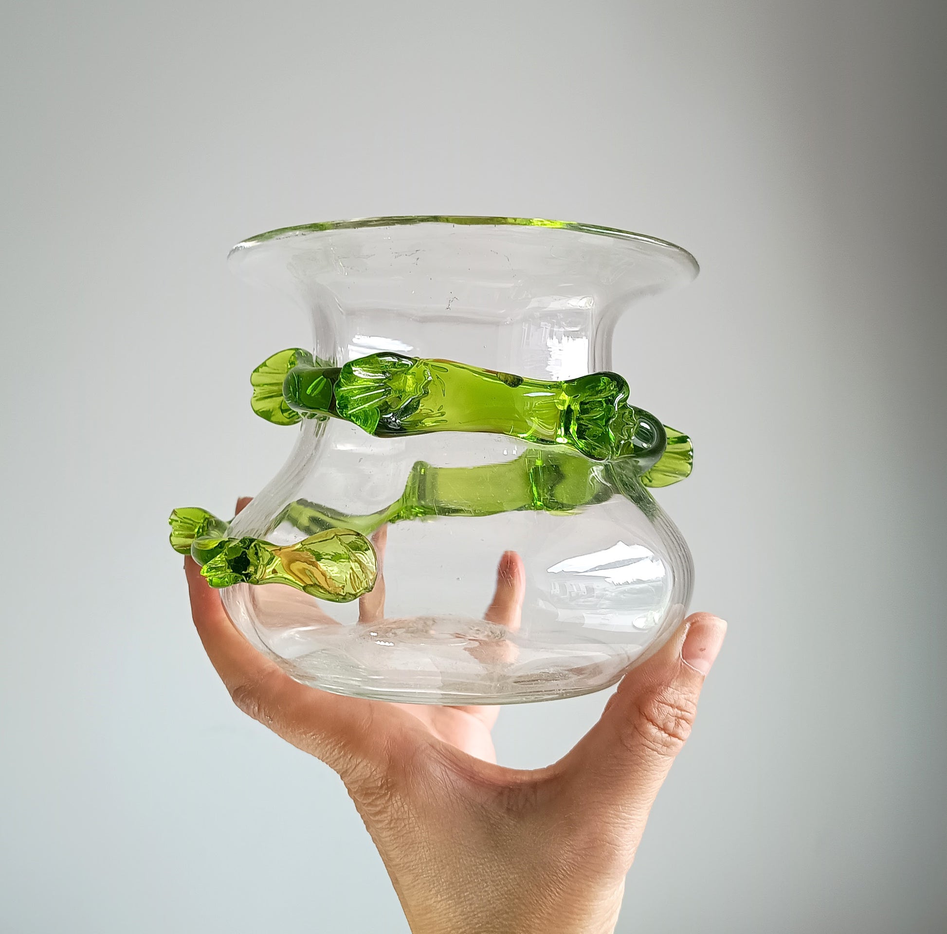 Clear glass vase with green decorative elements circa 1900 Edwardian Art Nouveau 