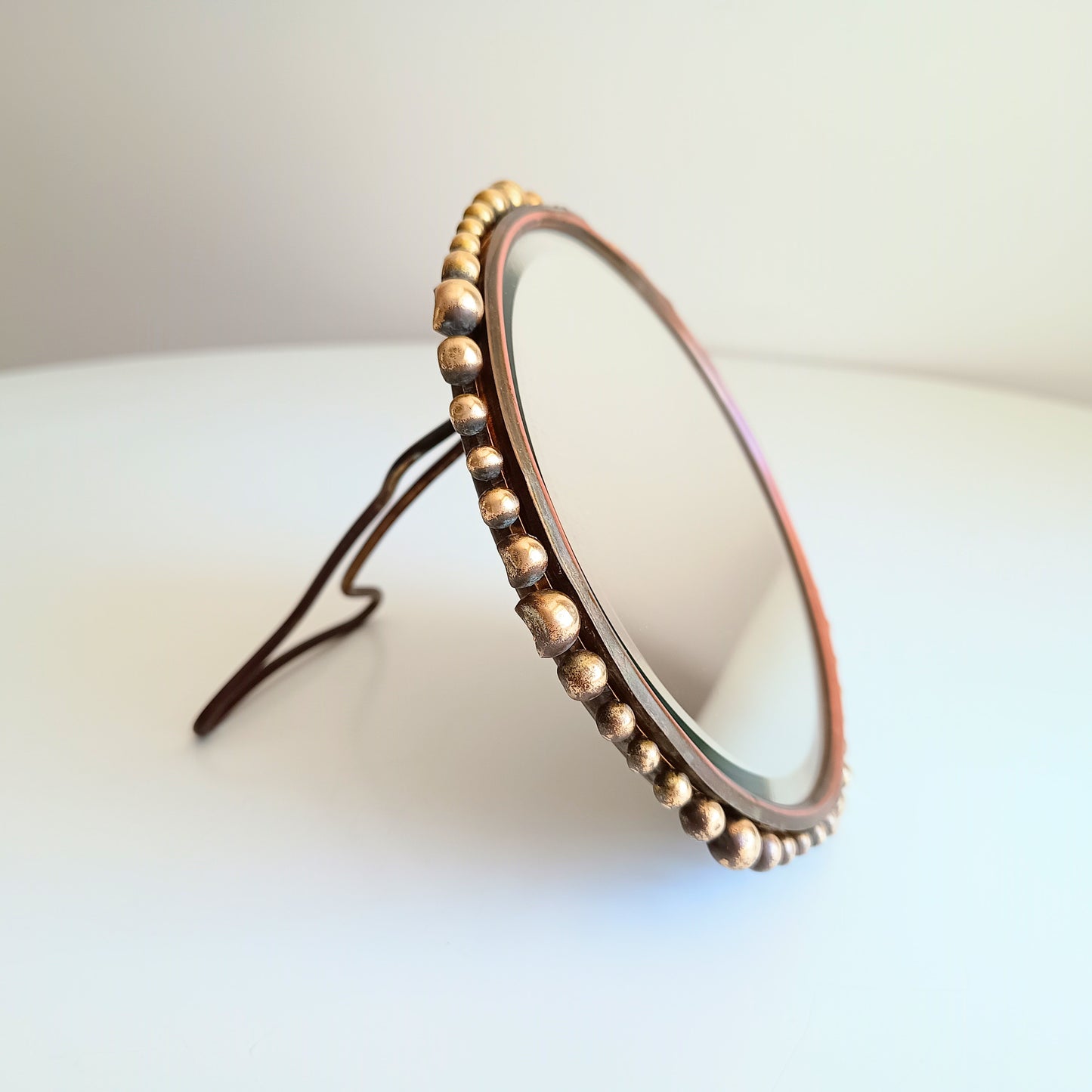 Vereinigte Werkstätten Jugendstil Table Mirror Arts and Crafts Hammered Brass Ball Collier