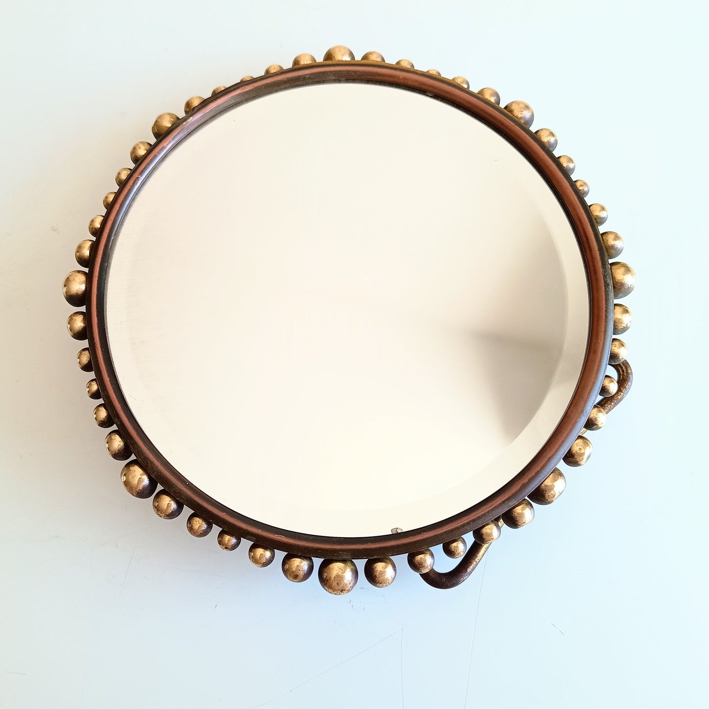 Vereinigte Werkstätten Jugendstil Table Mirror Arts and Crafts Hammered Brass Ball Collier