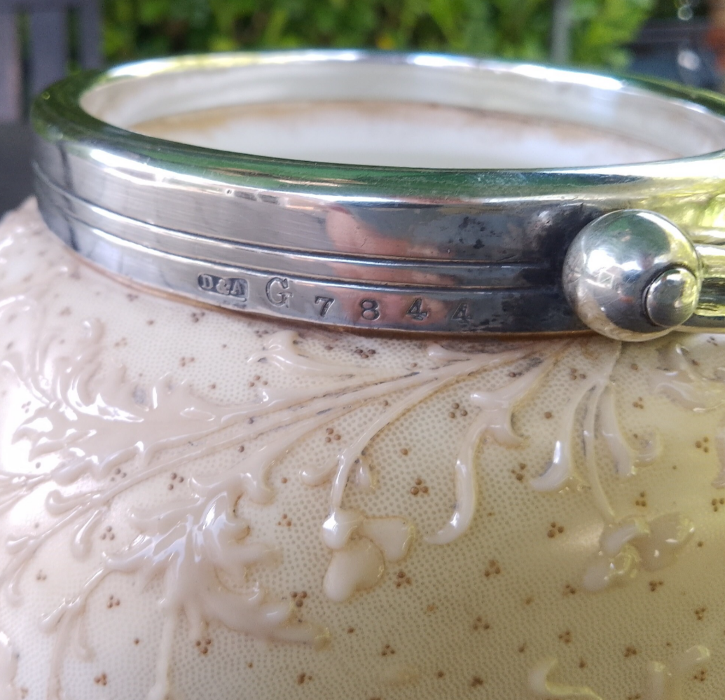 Doulton Burslem - Large Vintage Blush Biscuit Barrel With Optic Swirl Body and Metal Cover c 1900 Art Nouveau