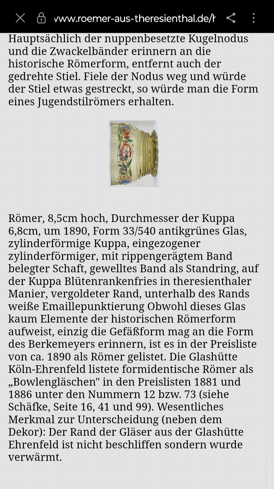 Theresienthal Historismus Enamelled Olive Green Antikgrün Glass "Roman" Beaker by Henrietta Von Porschinger, Renaissance Revival Style 1890