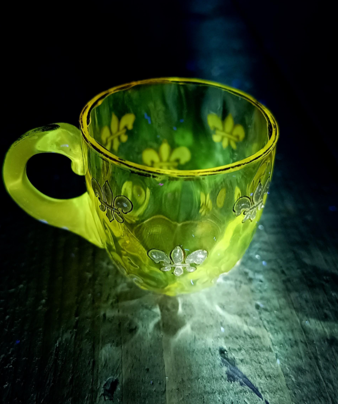 Vintage Miniature Liqueur Glass: Pantin France, Fleur-de-lis Paste Enamel, Art Nouveau