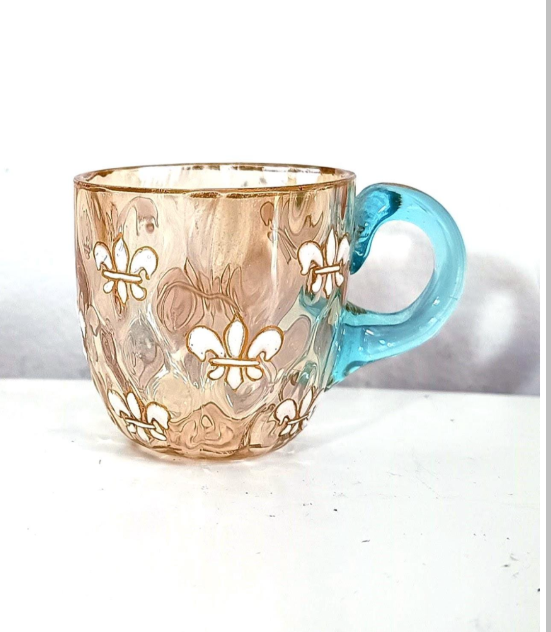 Vintage Miniature Liqueur Glass: Pantin France, Fleur-de-lis Paste Enamel, Art Nouveau