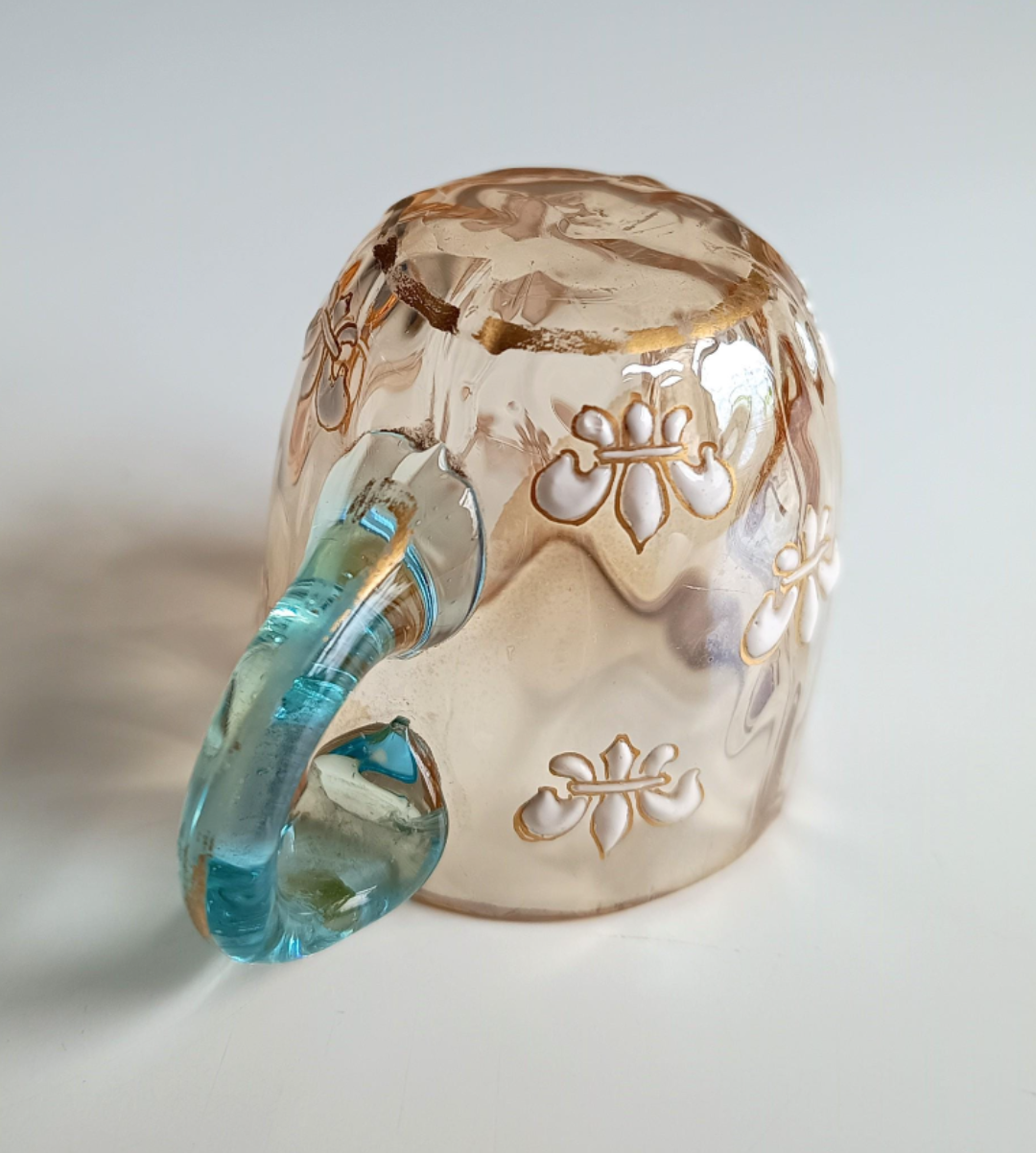 Vintage Miniature Liqueur Glass: Pantin France, Fleur-de-lis Paste Enamel, Art Nouveau