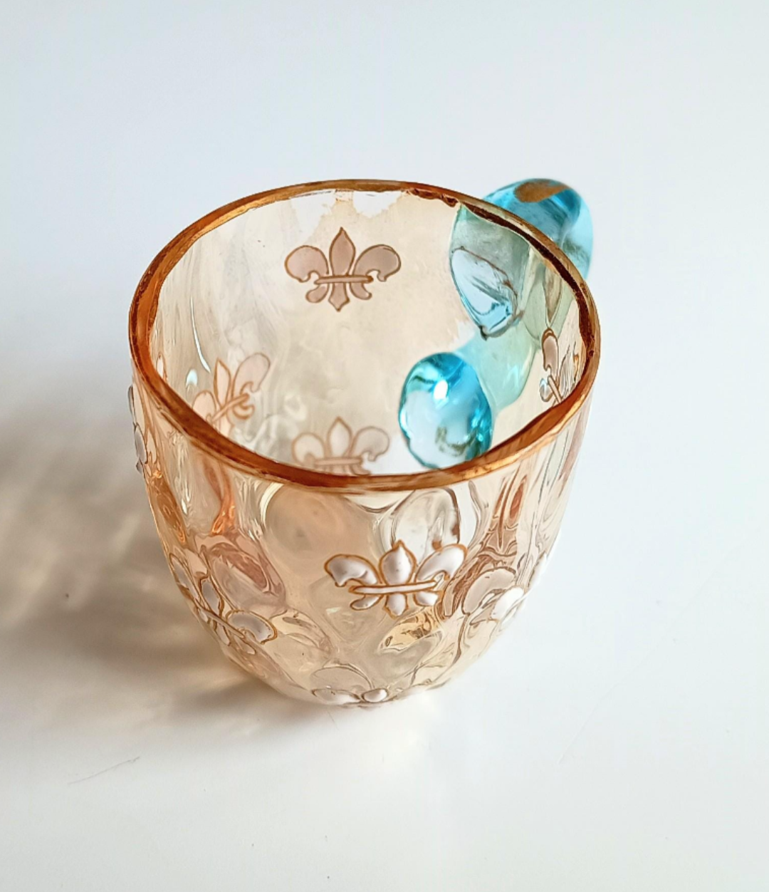 Vintage Miniature Liqueur Glass: Pantin France, Fleur-de-lis Paste Enamel, Art Nouveau