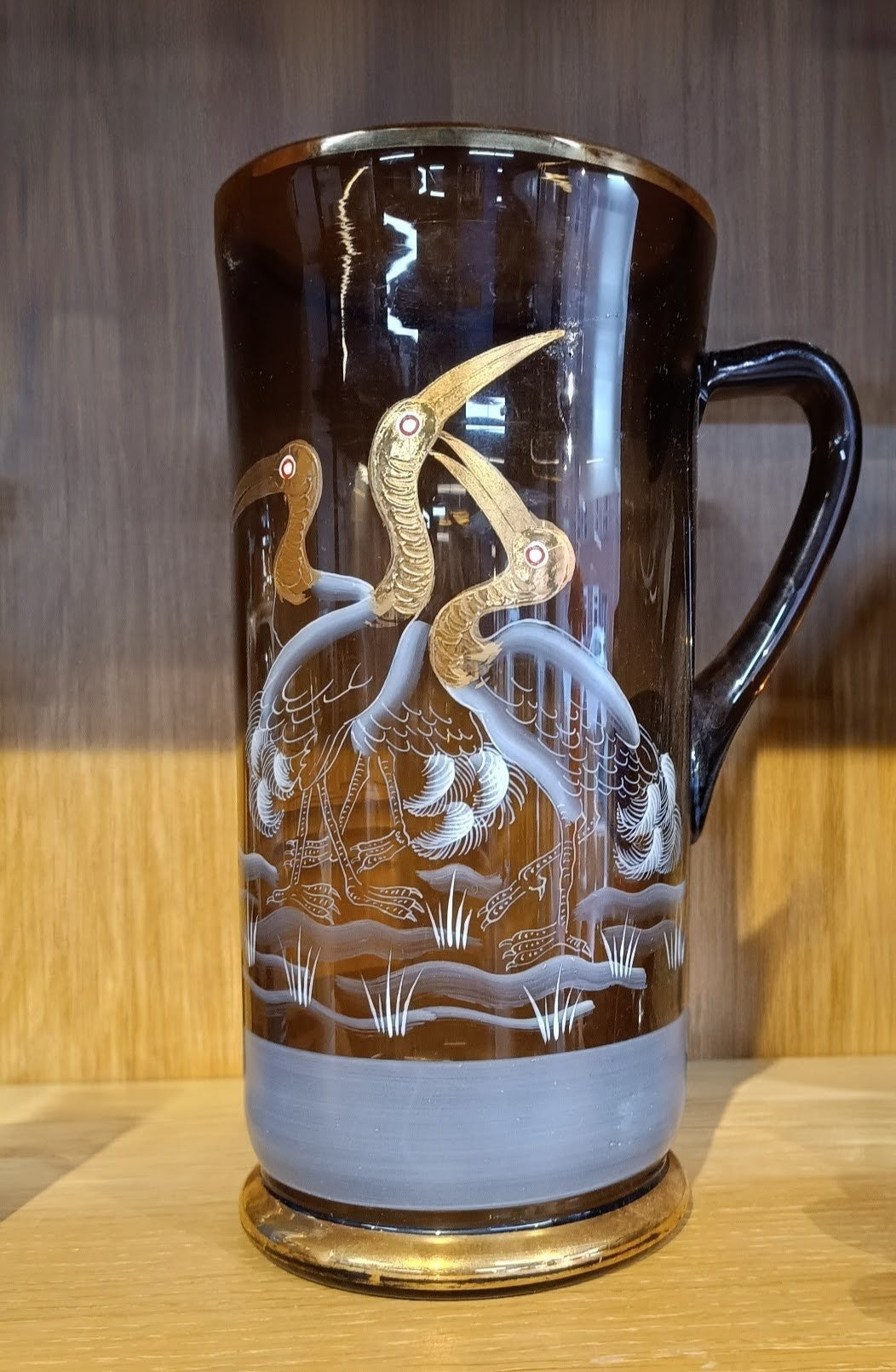 Authentic Art Deco Art Glass Lemonade Pitcher: Hand Enamelled Cocktails Barware, Silesia, 1900