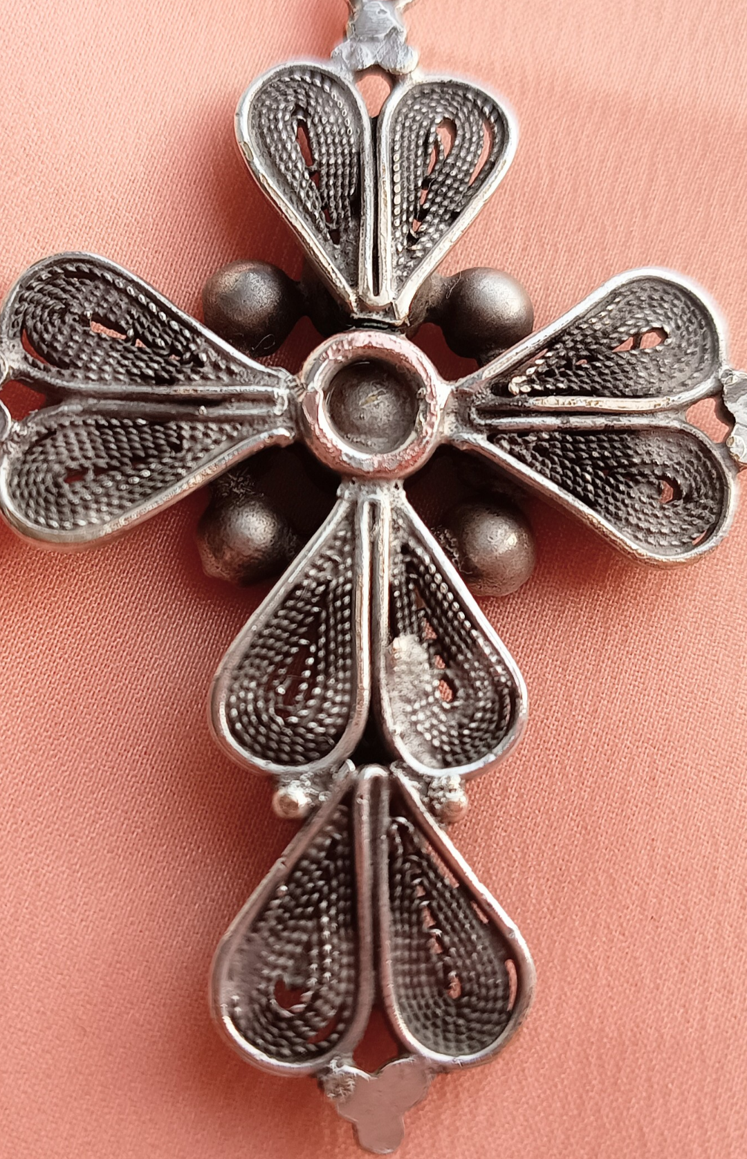 Large Antique Victorian Gothic Cross Pendant: Cut Amethyst Glass Paste, Renaissance Revival