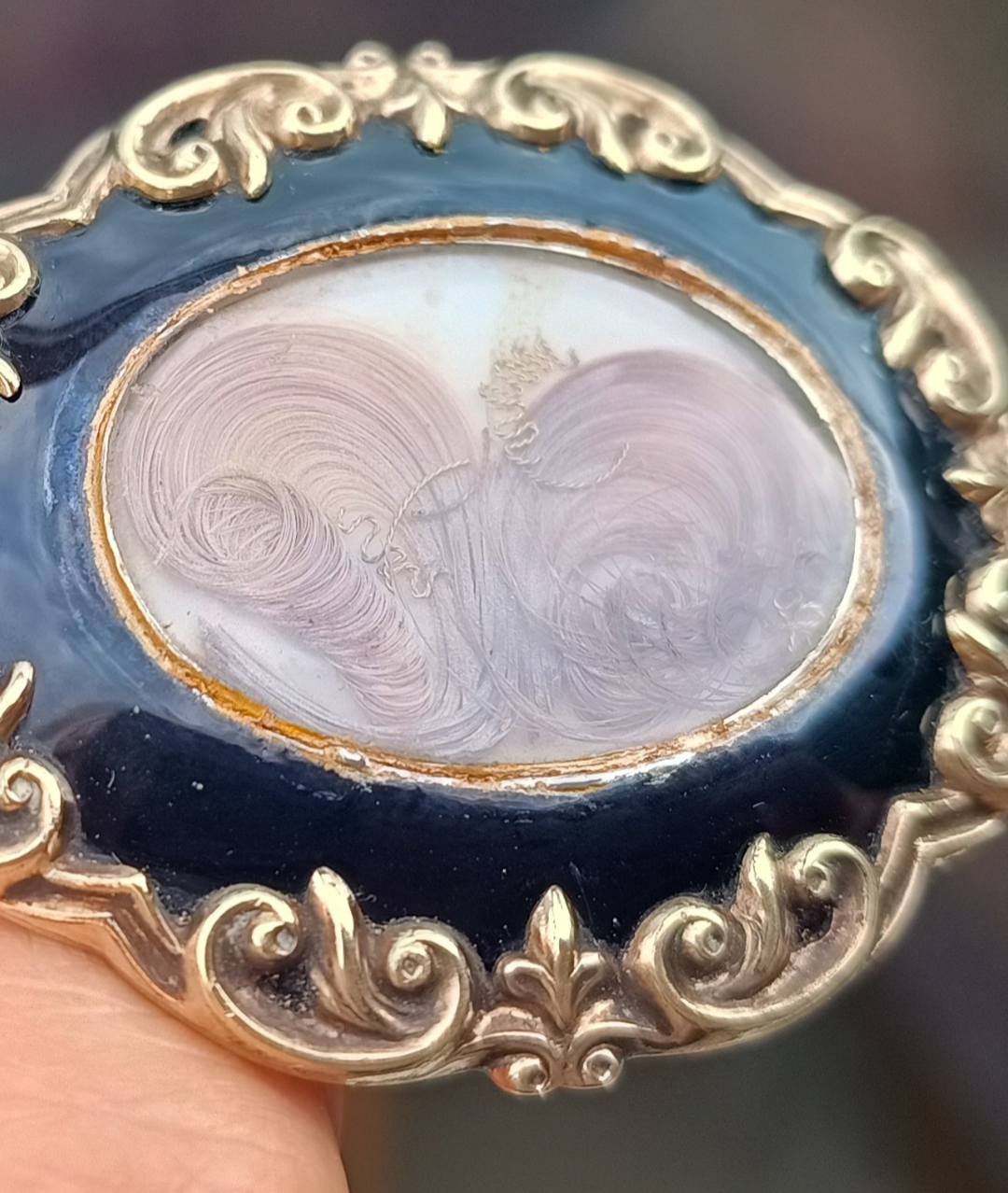 Authentic Victorian Gothic Mourning Brooch c.1860, Pinchbeck & Black Enamel Hairwork Locket