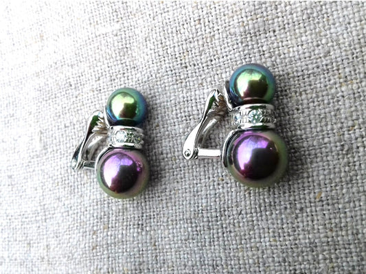 Vintage Majorica Iridescent Pearl Earrings: Sterling Silver, 1980s