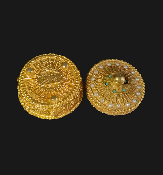 Vintage Mirella Faux Turquoise Seed Pearl Pill Box or Trinket Ring Box made in England c 1960s