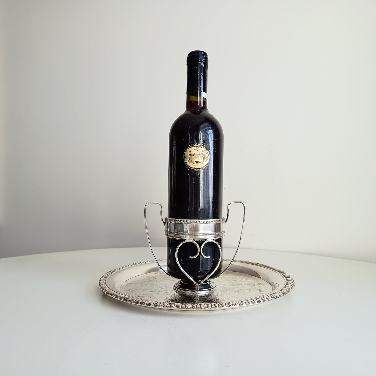 Vintage Georgian Style Silver Plate Neo-Classical Red Wine Bottle Display Stand Wine Cradle Drinks station