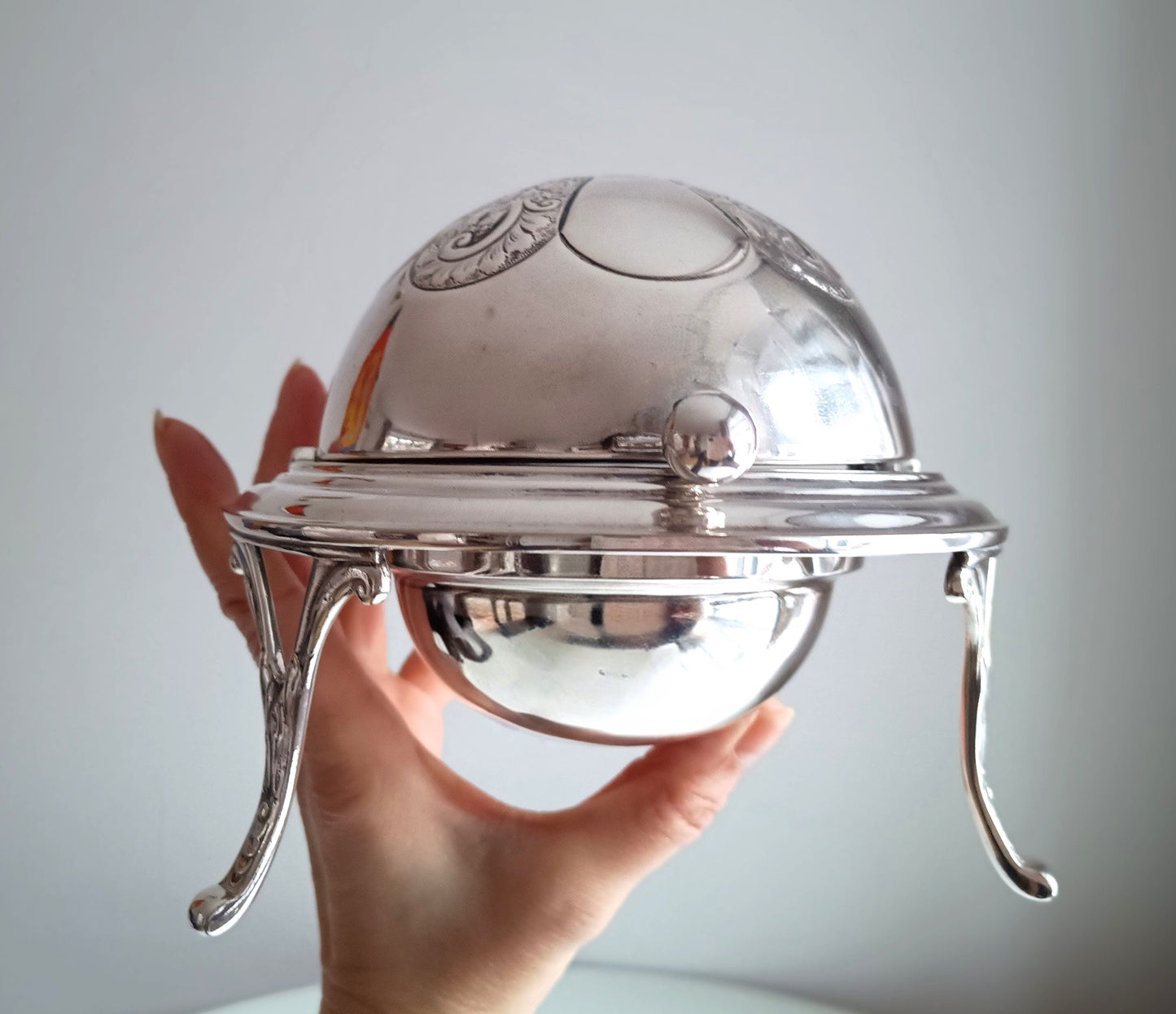 Silver Plated Rollover Domed Caviar Presentoire, Footed Butter Dish: H Hobson, Belle Epoque