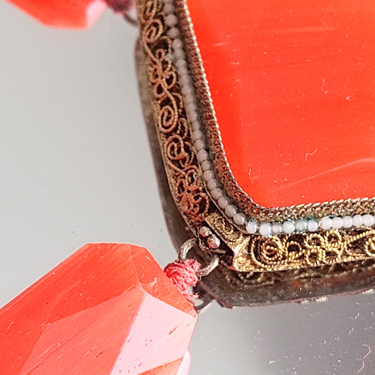 Antique Natural Carnelian Agate Chunky Necklace, Filigree Clasp, Victorian to early Art Deco