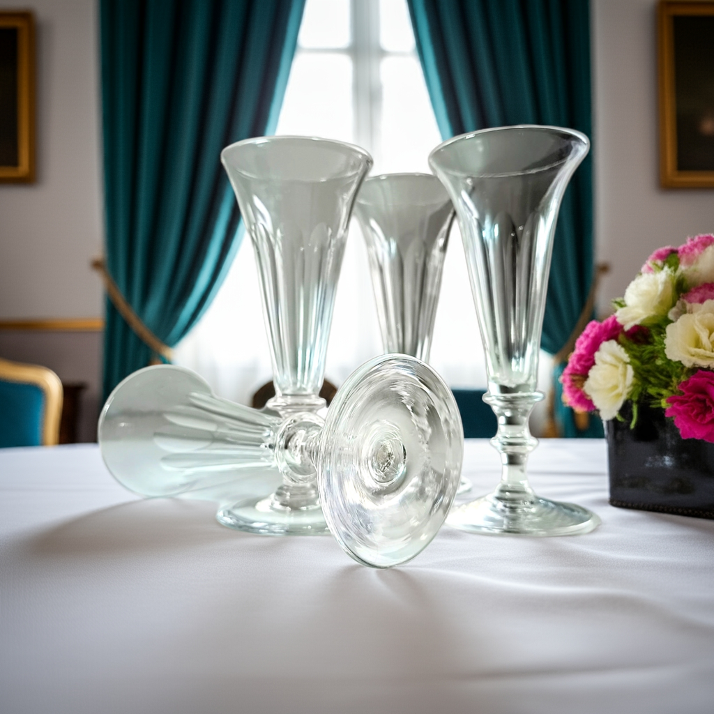 Vintage Crystal Champagne Flutes Georgian Wine Glasses 