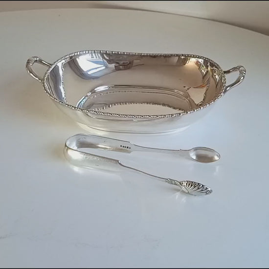 Vintage Silver Bread Roll Basket with Gadrooned Edge and Two Handles