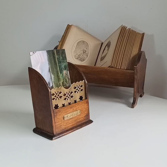 Victorian oak and brass small Tabletop letter rack