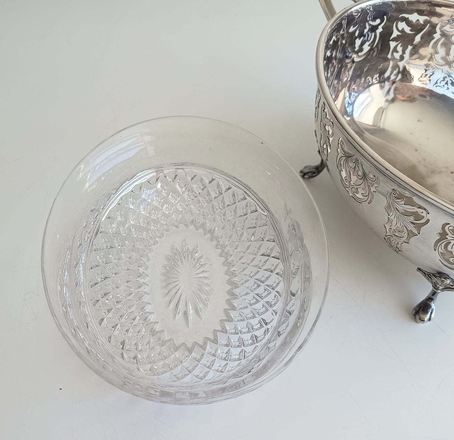 Antique Silver Plate Salad Serving Bowl: Curved Handles, Acanthus Feet, Belle Epoque