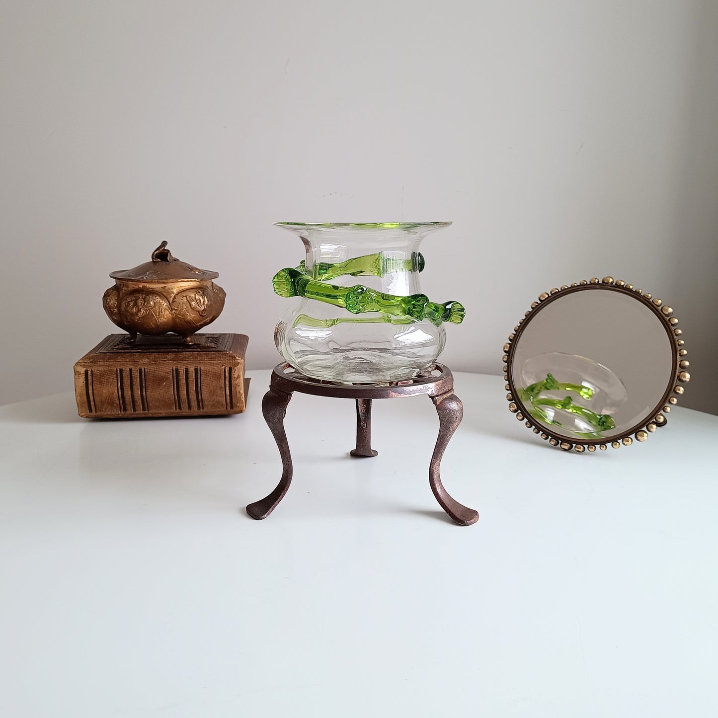 Antique English Art Nouveau Cast Iron Trivet, Registered design 430938 for 1906 on Three Bound Legs