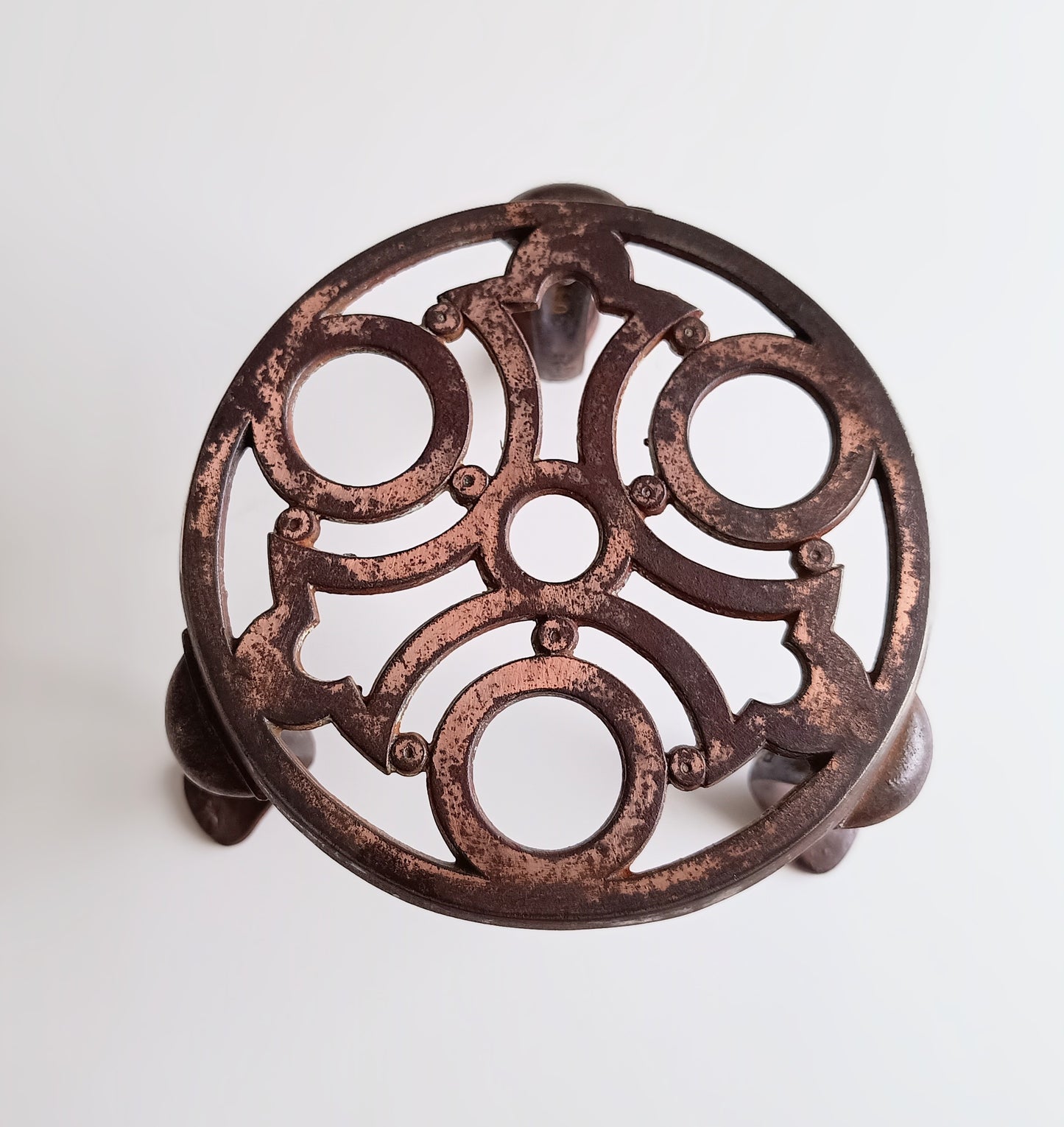 Antique English Art Nouveau Cast Iron Trivet, Registered design 430938 for 1906 on Three Bound Legs