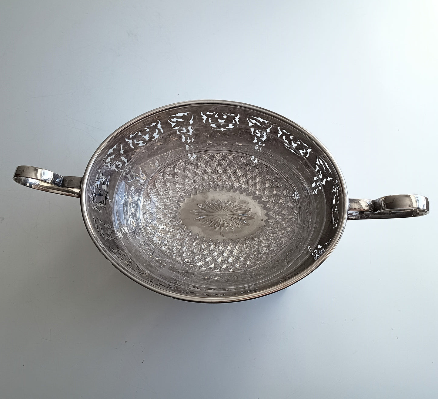 Antique Silver Plate Salad Serving Bowl: Curved Handles, Acanthus Feet, Belle Epoque
