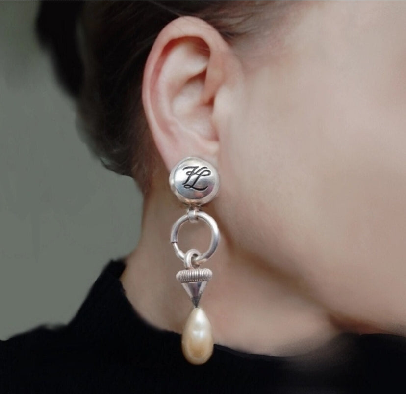 1990s Couture Runway Showpiece by Chanel Designer Karl Lagerfeld - Vintage Brutalist Baroque Clip on Earrings 