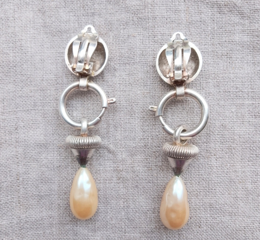 1990s Couture Runway Showpiece by Chanel Designer Karl Lagerfeld - Vintage Brutalist Baroque Clip on Earrings 