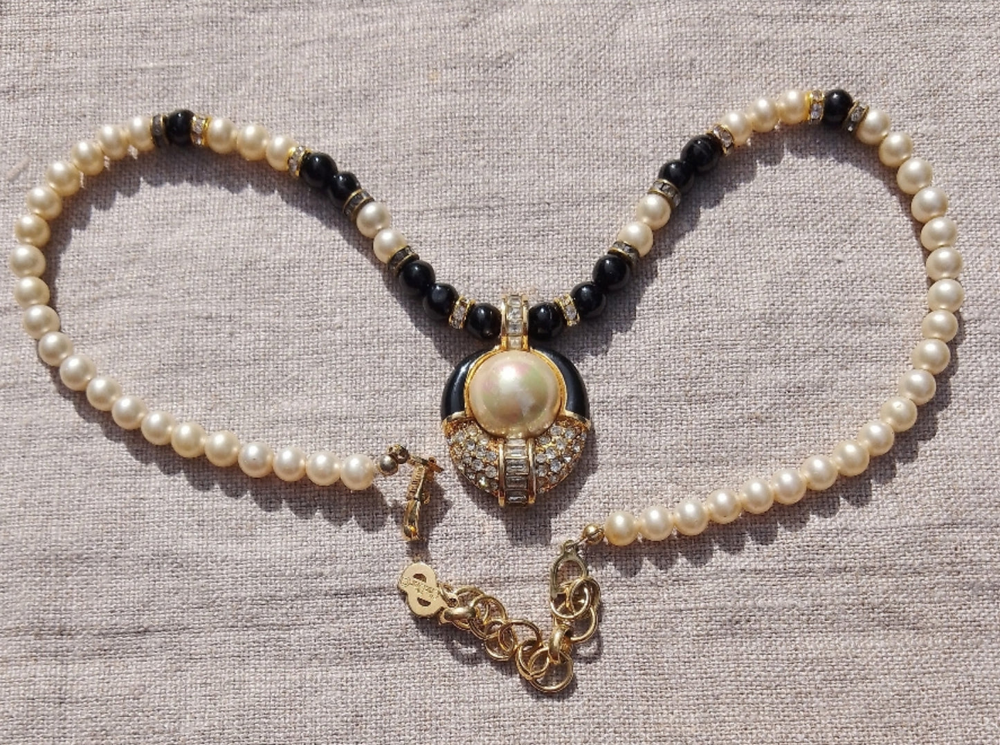 1980s Christian Dior Gold-Plated Necklace with Faux Pearls & Swarovski Crystals – Made in Germany