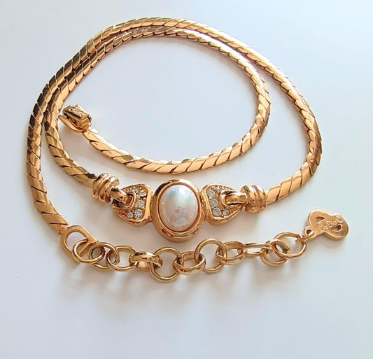 1980s Christian Dior - Authentic Vintage Signed Cream Enamel Necklace 