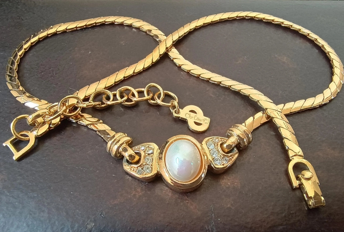 1980s Christian Dior - Authentic Vintage Signed Cream Enamel Necklace 
