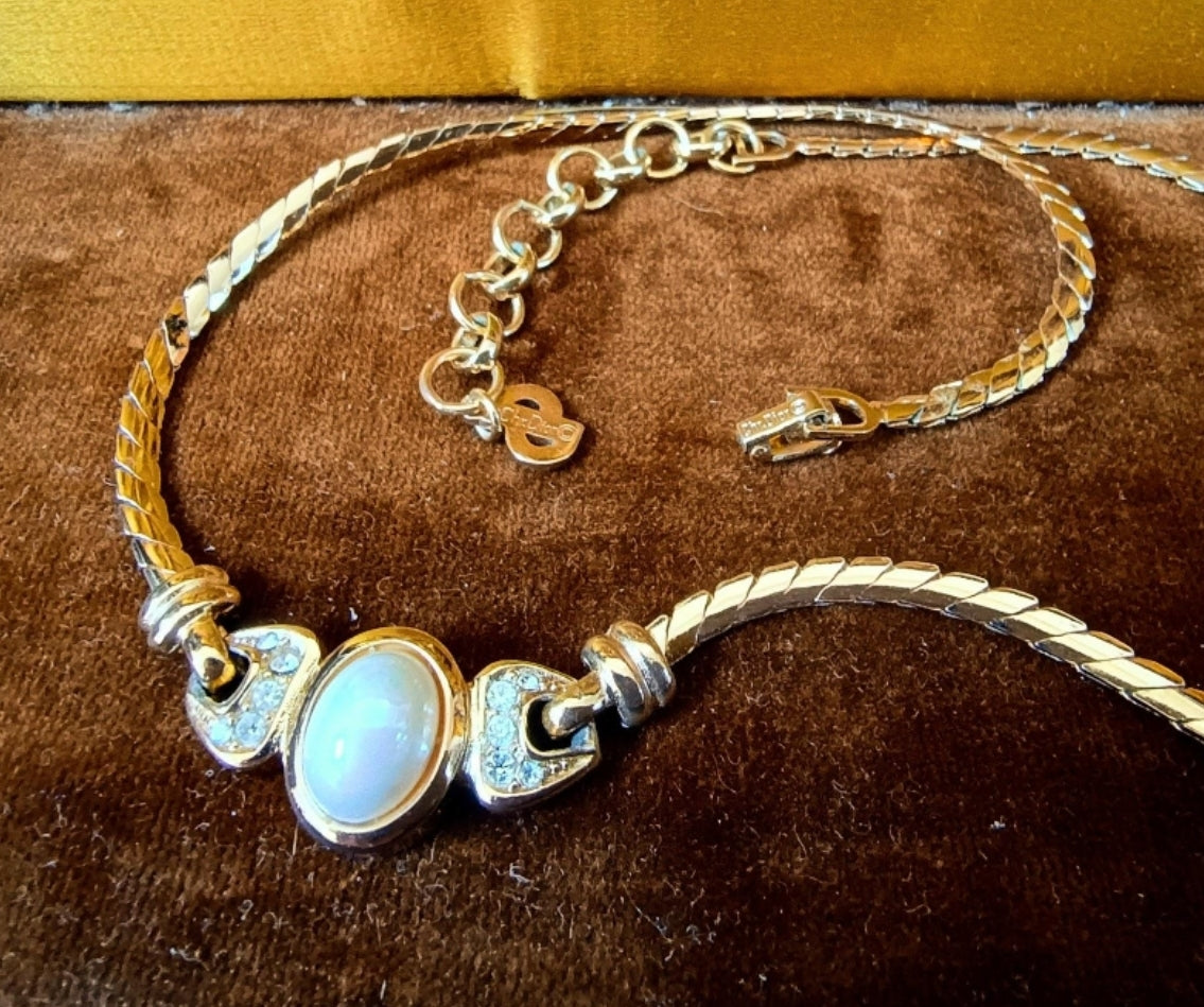 1980s Christian Dior - Authentic Vintage Signed Cream Enamel Necklace 