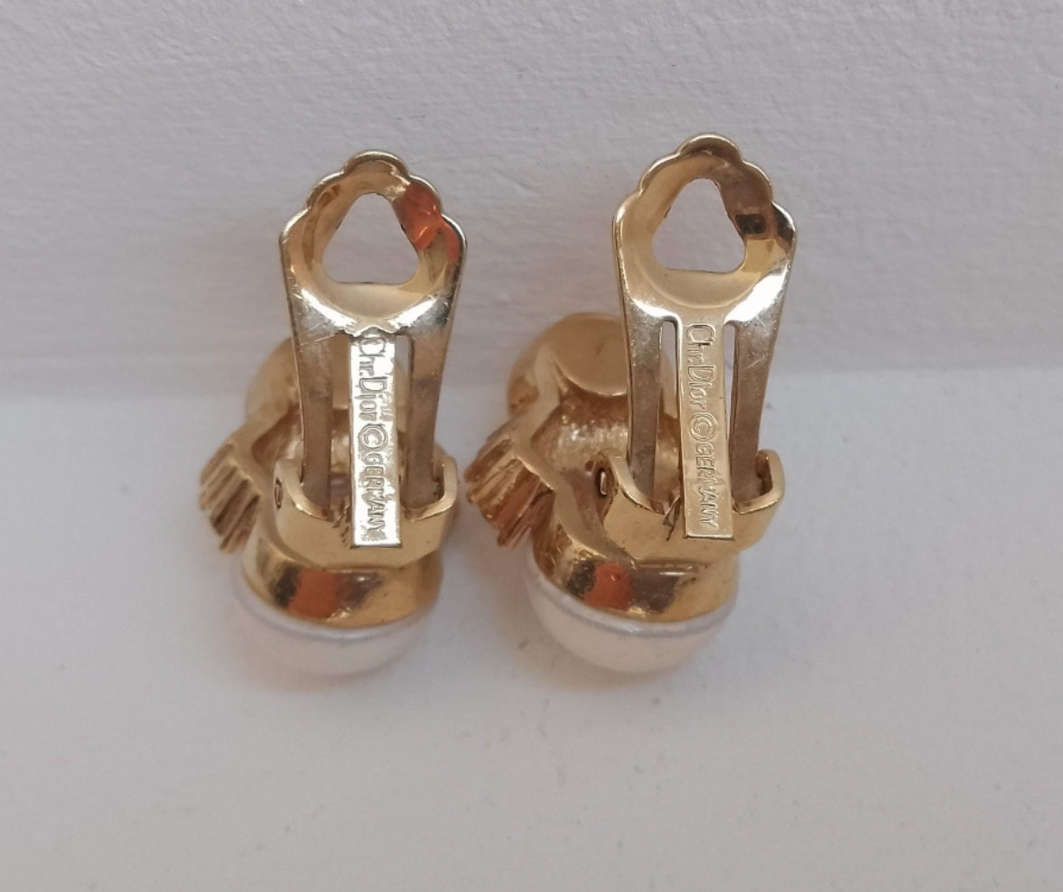 Christian Dior - Authentic Vintage Signed Faux Pearl Earrings 1980s